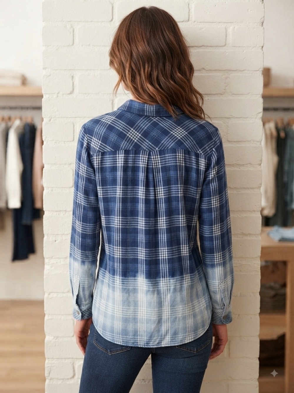 J JILL Ombré Plaid Button Down Shirt XL 25” p2p Blue EUC - Picture 6 of 10
